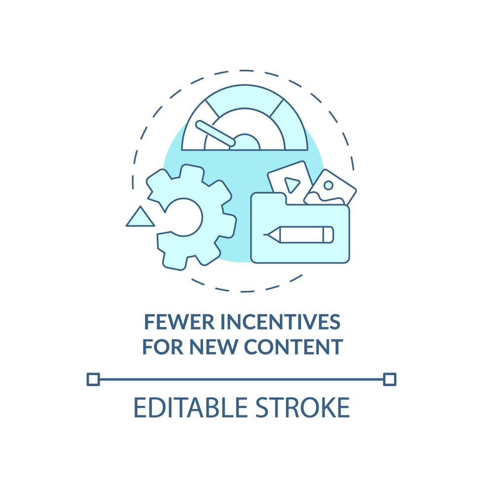 Fewer incentives for new content blue concept icon. Online piracy abstract idea thin line illustration. Remove motivation for creative activity. Vector isolated outline color drawing. Editable stroke