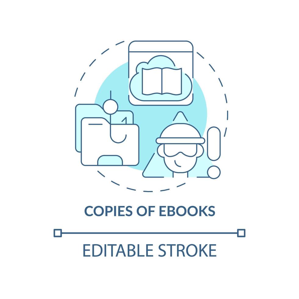 Copies of ebooks blue concept icon. Copyright infringement abstract idea thin line illustration. Unauthorized publications versions. Vector isolated outline color drawing. Editable stroke