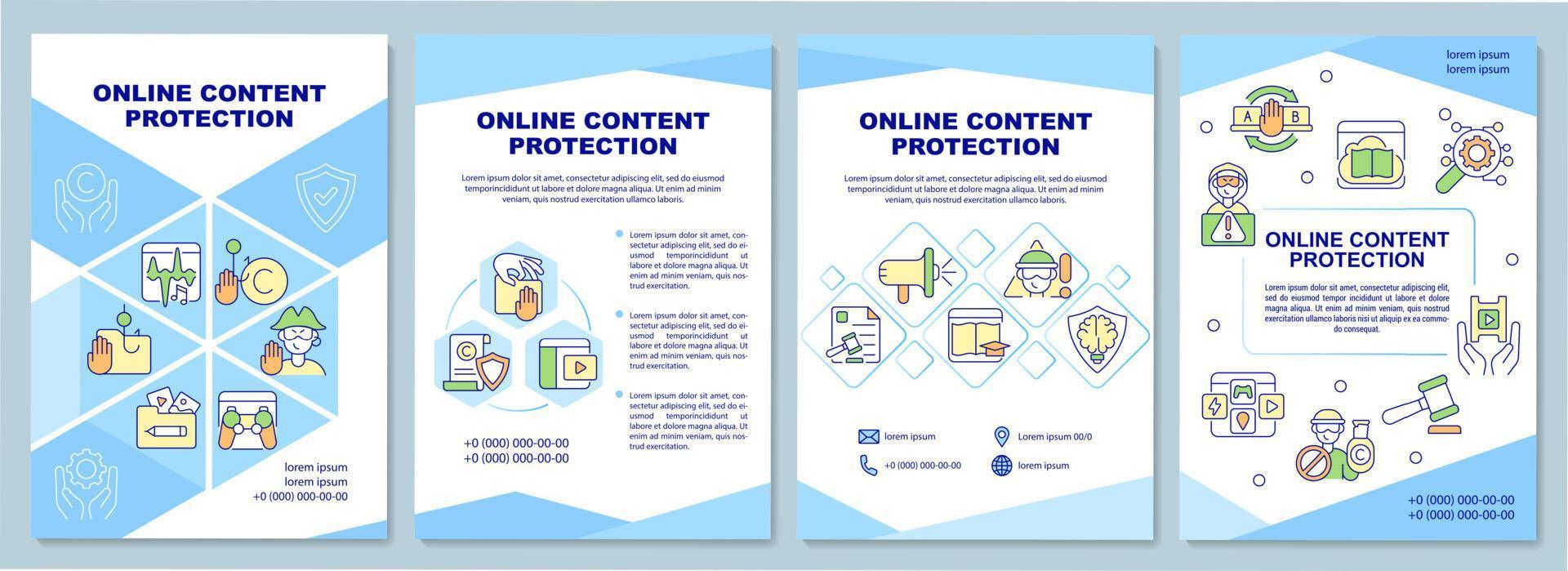 Online content protection brochure template. Educational materials. Flyer, booklet, leaflet print, cover design with linear icons. Vector layouts for presentation, annual reports, advertisement pages