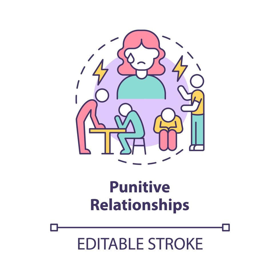 Punitive relationships concept icon. Controlling partner with wrong expectations abstract idea thin line illustration. Unreasonable punishment. Vector isolated outline color drawing. Editable stroke