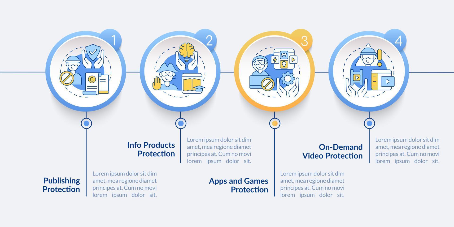 Original works protection vector infographic template. Info products presentation outline design elements. Data visualization with 4 steps. Process timeline info chart. Workflow layout with line icons