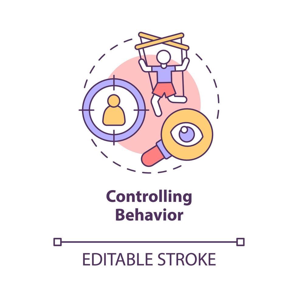 Controlling behavior concept icon. Physical and mental abuse. Relationship trust lack. Manipulative partner abstract idea thin line illustration. Vector isolated outline color drawing. Editable stroke