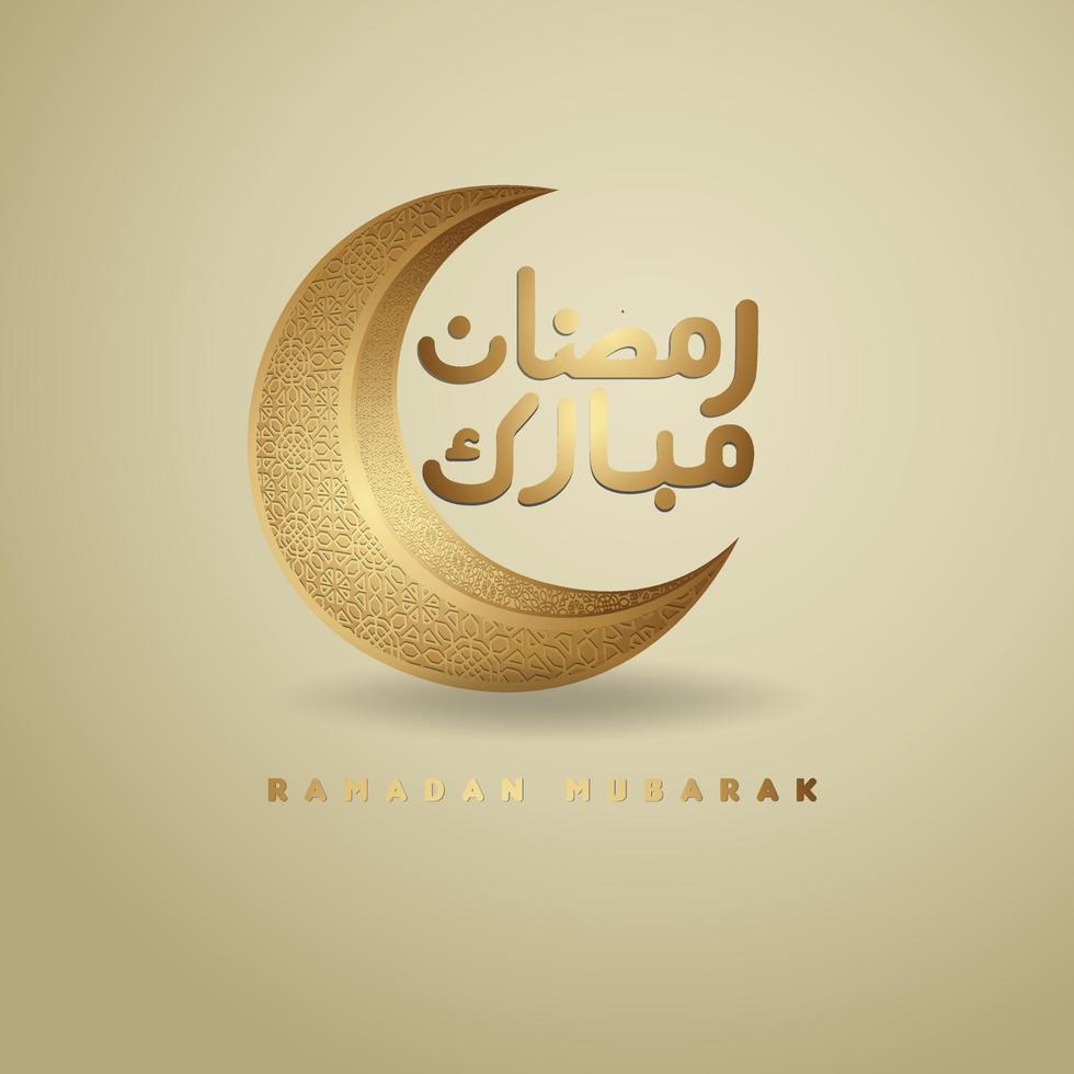 Luxurious design ramadan kareem with arabic calligraphy, crescent moon, traditional lantern and mosque pattern texture islamic background. Vector illustration.