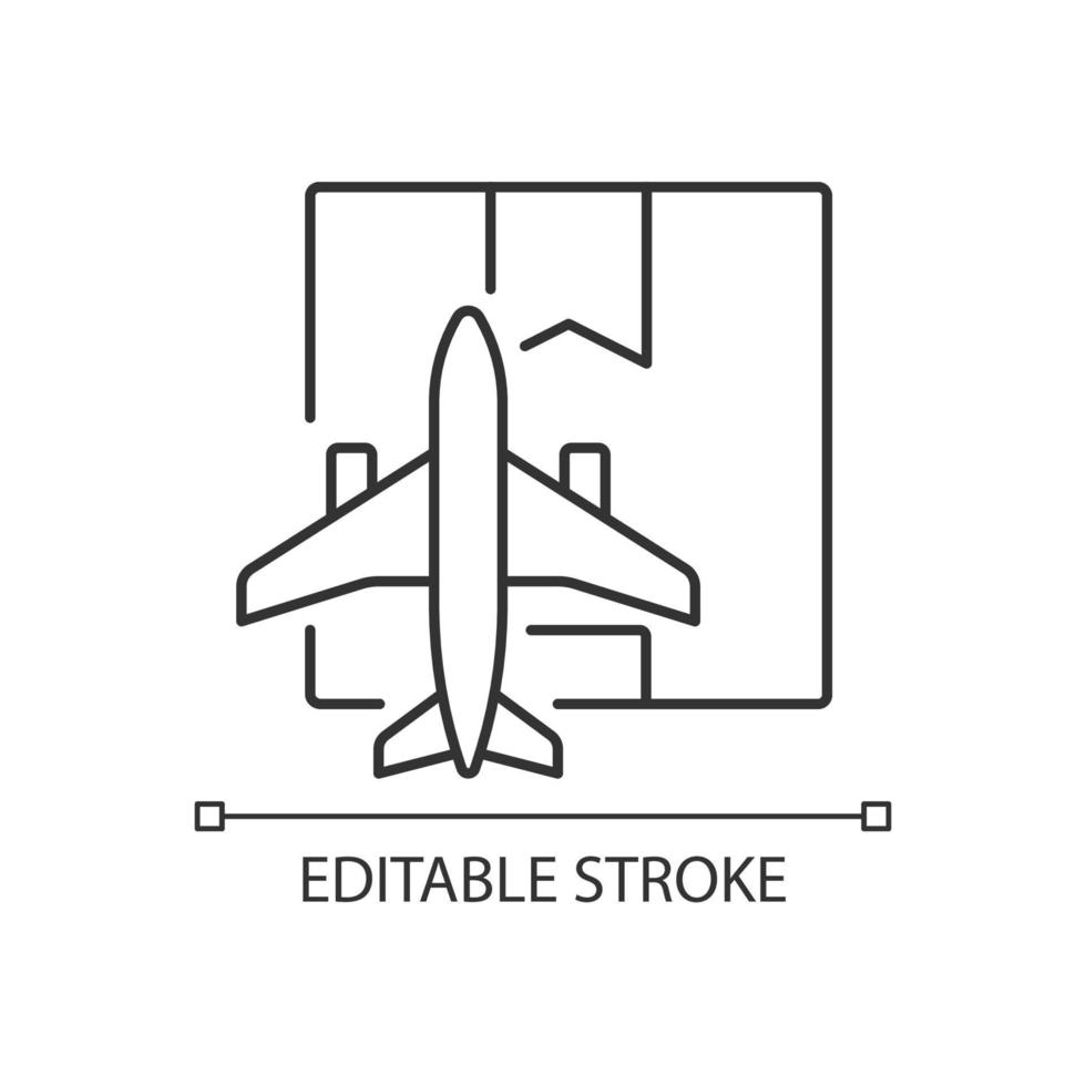 Worldwide air shipping service linear icon. Delivering goods and parcels by aircraft. Thin line customizable illustration. Contour symbol. Vector isolated outline drawing. Editable stroke
