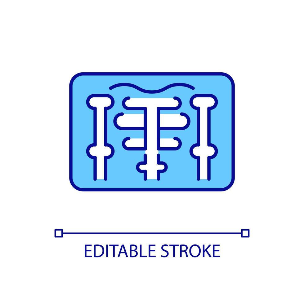 Chest xray RGB color icon. Breast scanning. Thorax x ray shot. Ribs and arm bones. Medical examination. Radiologist checkup. Isolated vector illustration. Simple filled line drawing. Editable stroke