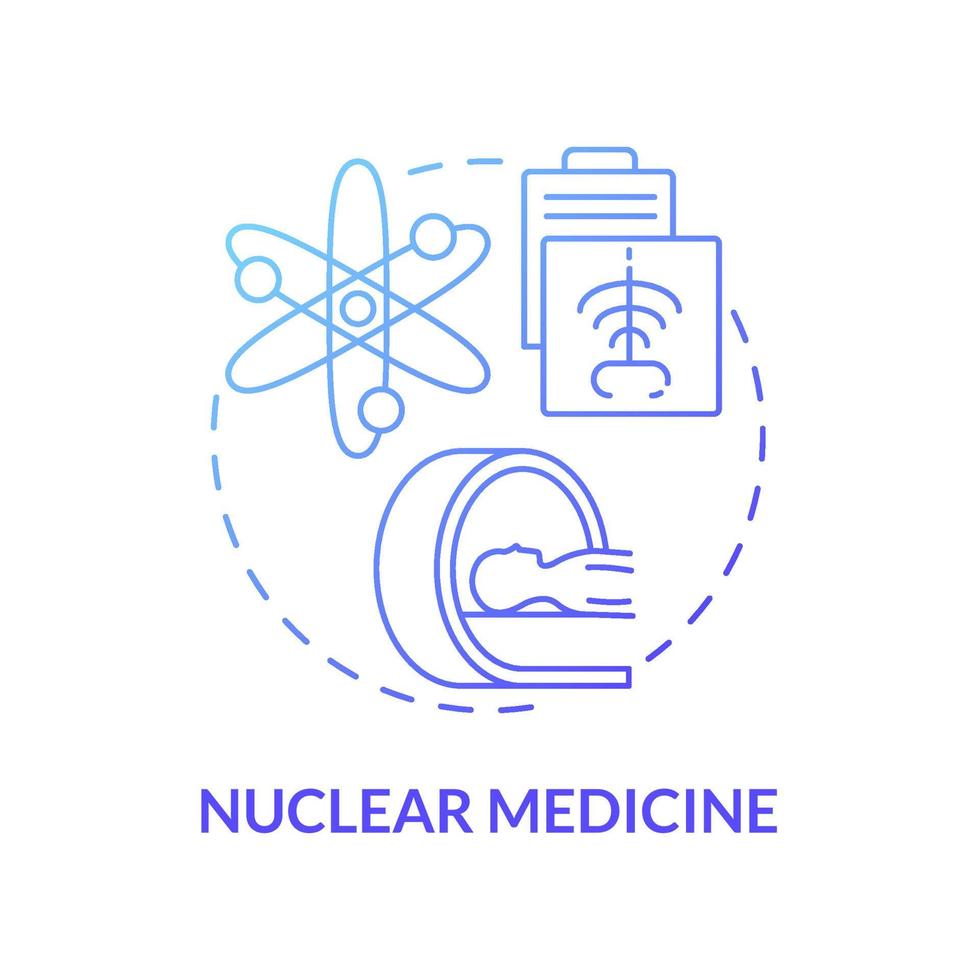 icono de concepto de gradiente azul de medicina nuclear. Ilustración de línea delgada de idea abstracta de uso de energía nuclear. creación de imágenes de órganos. tratamiento de enfermedades. dibujo de color de contorno aislado vectorial vector