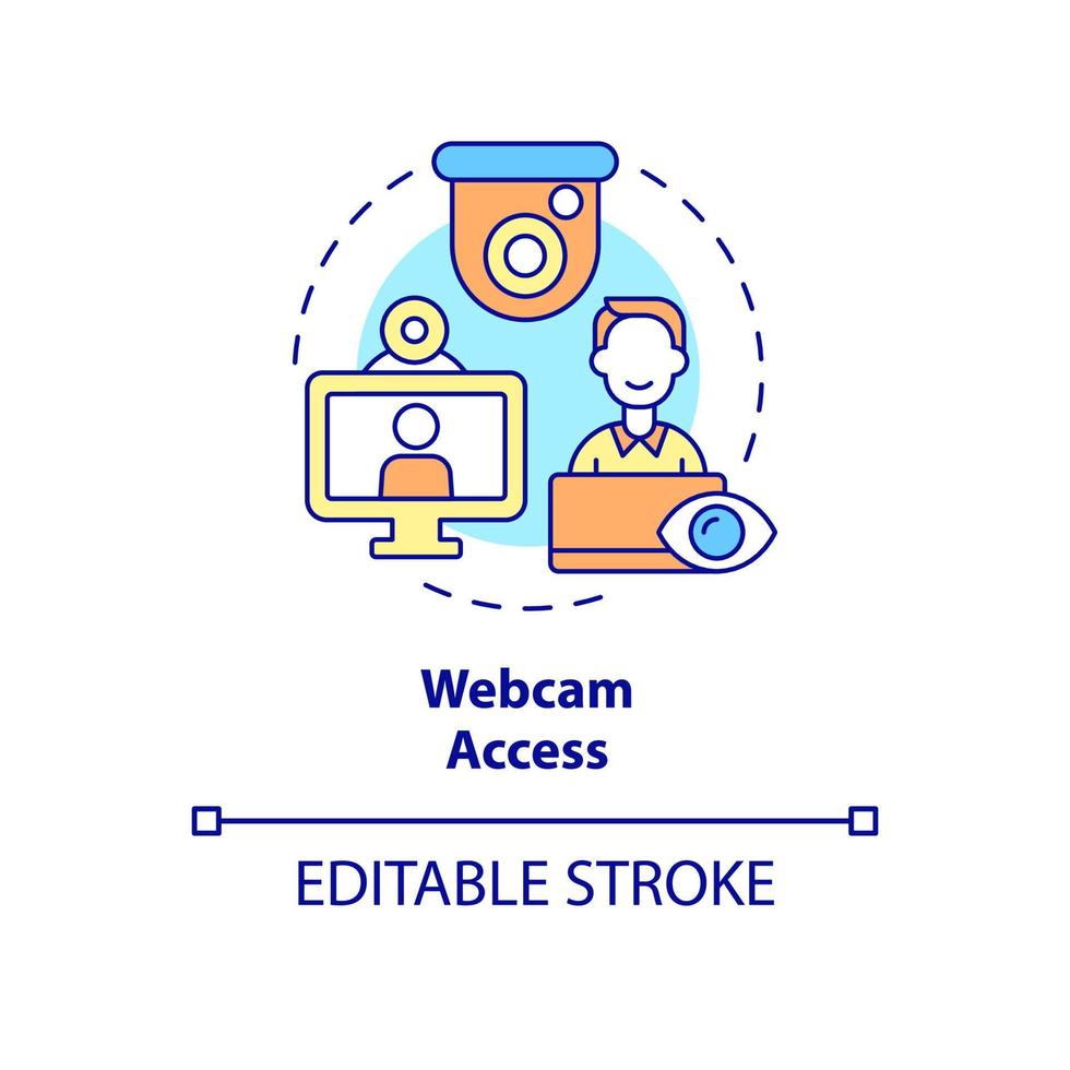 Webcam access concept icon. Surveillance in workplace. Tracking office staff. Employee monitoring abstract idea thin line illustration. Vector isolated outline color drawing. Editable stroke