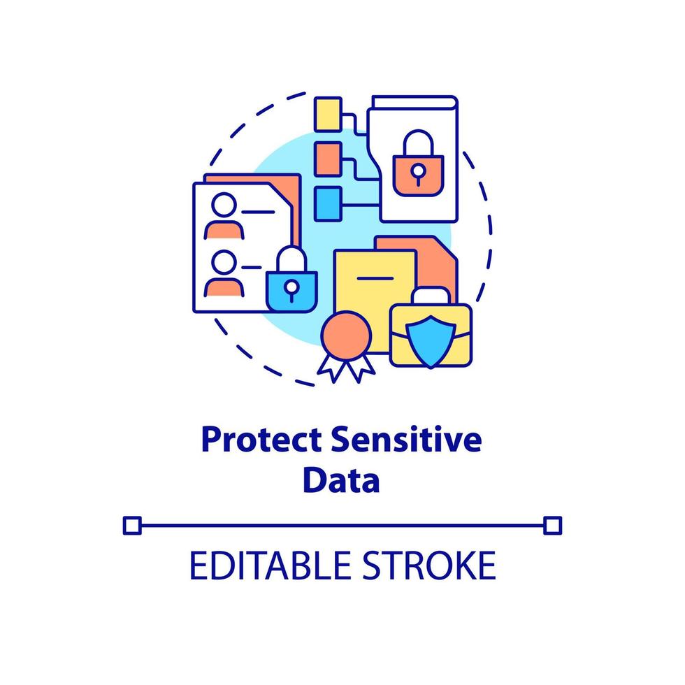Protect sensitive data concept icon. Ensure safety of work information. Employee monitoring abstract idea thin line illustration. Vector isolated outline color drawing. Editable stroke
