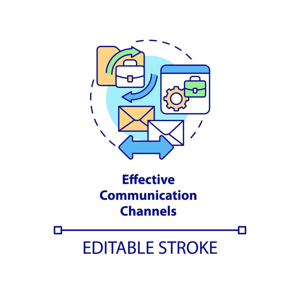 icono de concepto de canales de comunicación efectivos. interacción en el equipo de trabajo. supervisión de empleados idea abstracta ilustración de línea delgada. dibujo de color de contorno aislado vectorial. trazo editable vector