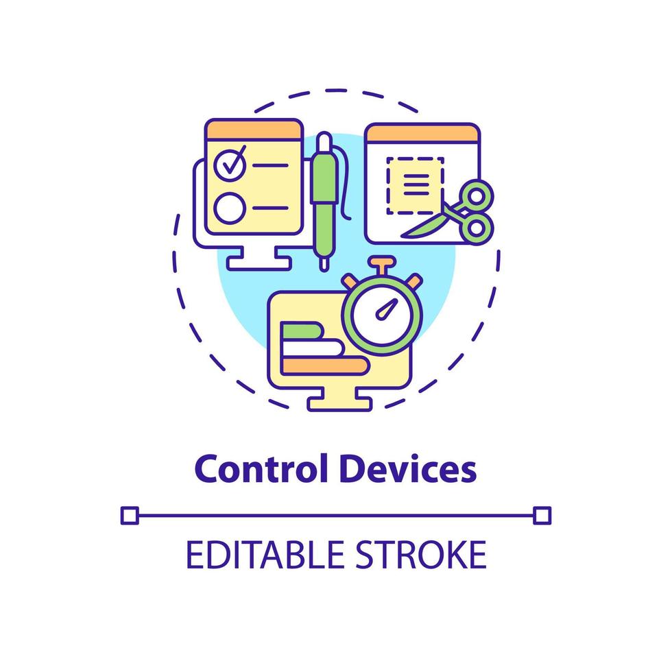 icono de concepto de dispositivos de control. Vigilancia para rastrear el desempeño del trabajo. supervisión de empleados idea abstracta ilustración de línea delgada. dibujo de color de contorno aislado vectorial. trazo editable vector