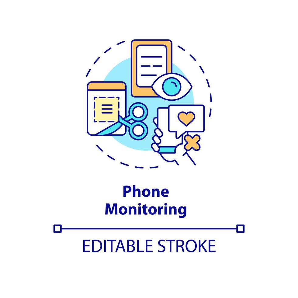 Phone monitoring concept icon. Cellphone application to track mobile activity. Employee monitoring abstract idea thin line illustration. Vector isolated outline color drawing. Editable stroke