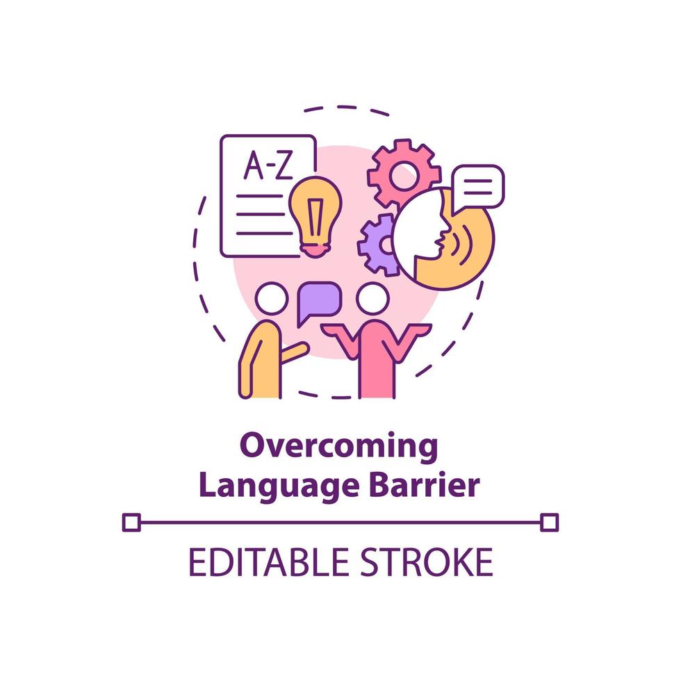 Overcoming language barrier concept icon. Expats struggles abstract idea thin line illustration. Learning new language. Cultural difficulties. Vector isolated outline color drawing. Editable stroke