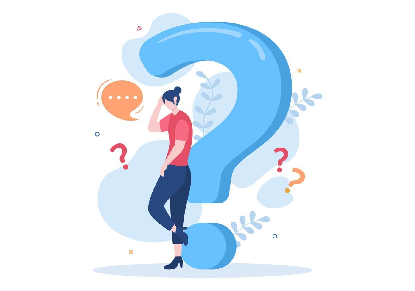 People Thinking to Make Decision, Problem Solving and Find Creative Ideas with Question Mark in Flat Cartoon Background for Poster Illustration vector