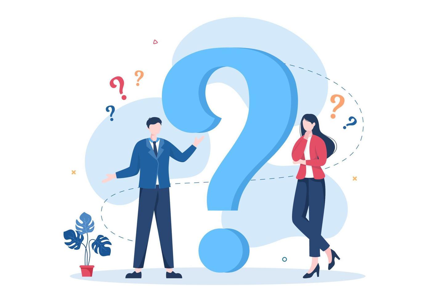 People Thinking to Make Decision, Problem Solving and Find Creative Ideas with Question Mark in Flat Cartoon Background for Poster Illustration vector