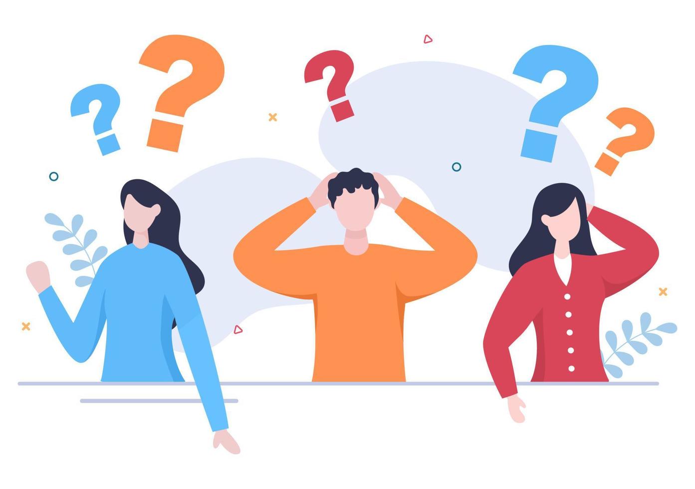 People Thinking to Make Decision, Problem Solving and Find Creative Ideas with Question Mark in Flat Cartoon Background for Poster Illustration vector