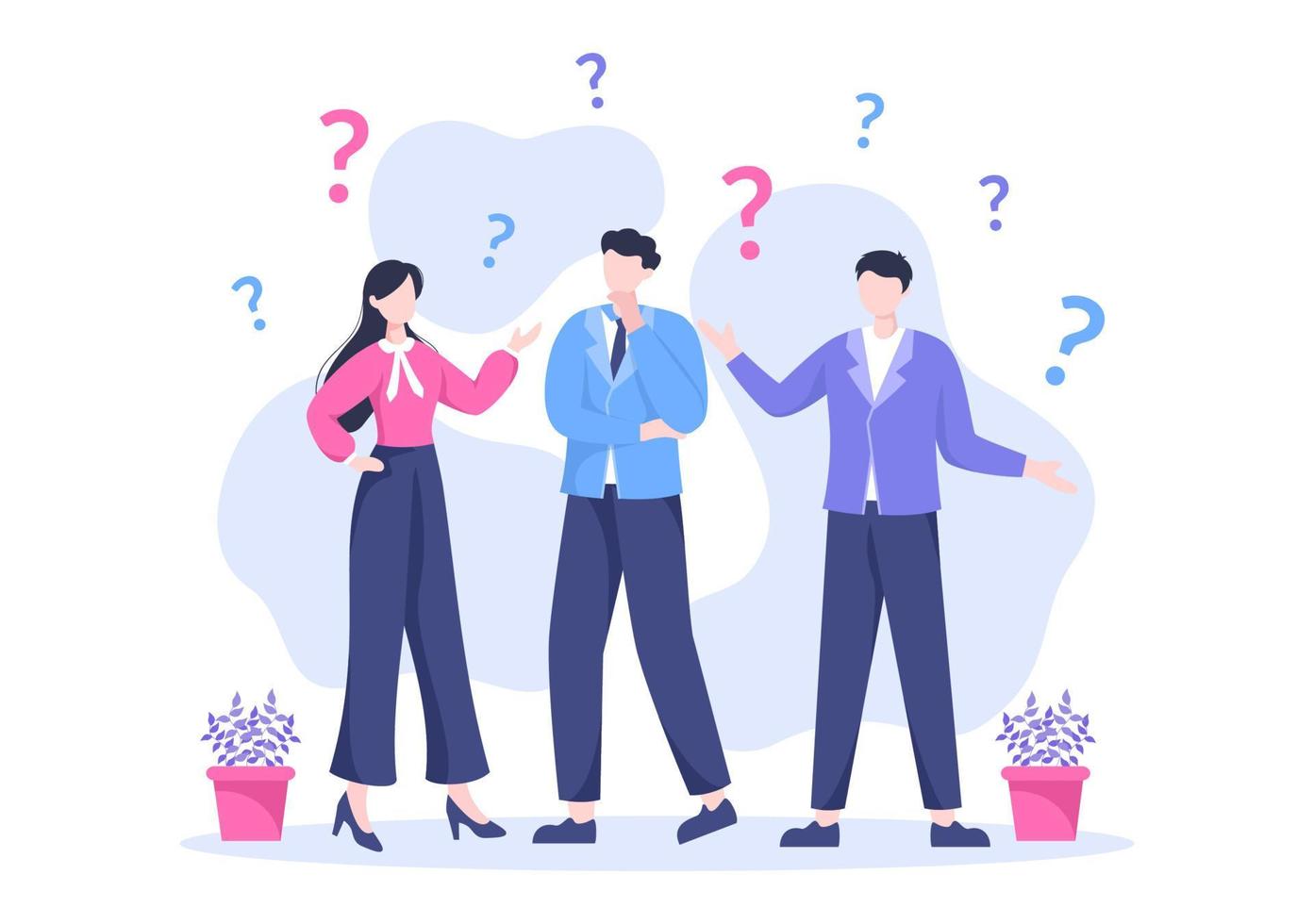 People Thinking to Make Decision, Problem Solving and Find Creative Ideas with Question Mark in Flat Cartoon Background for Poster Illustration vector