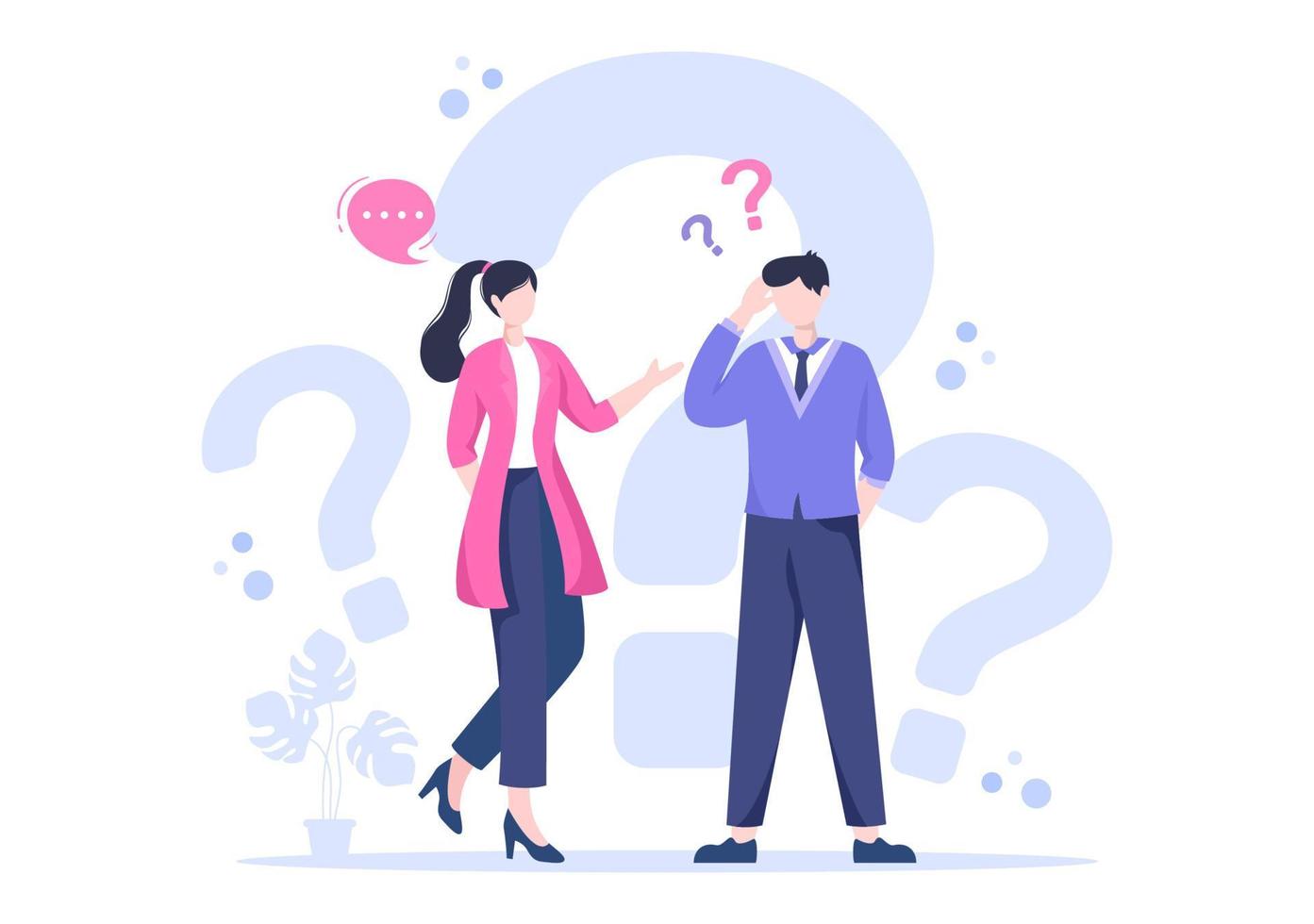 People Thinking to Make Decision, Problem Solving and Find Creative Ideas with Question Mark in Flat Cartoon Background for Poster Illustration vector