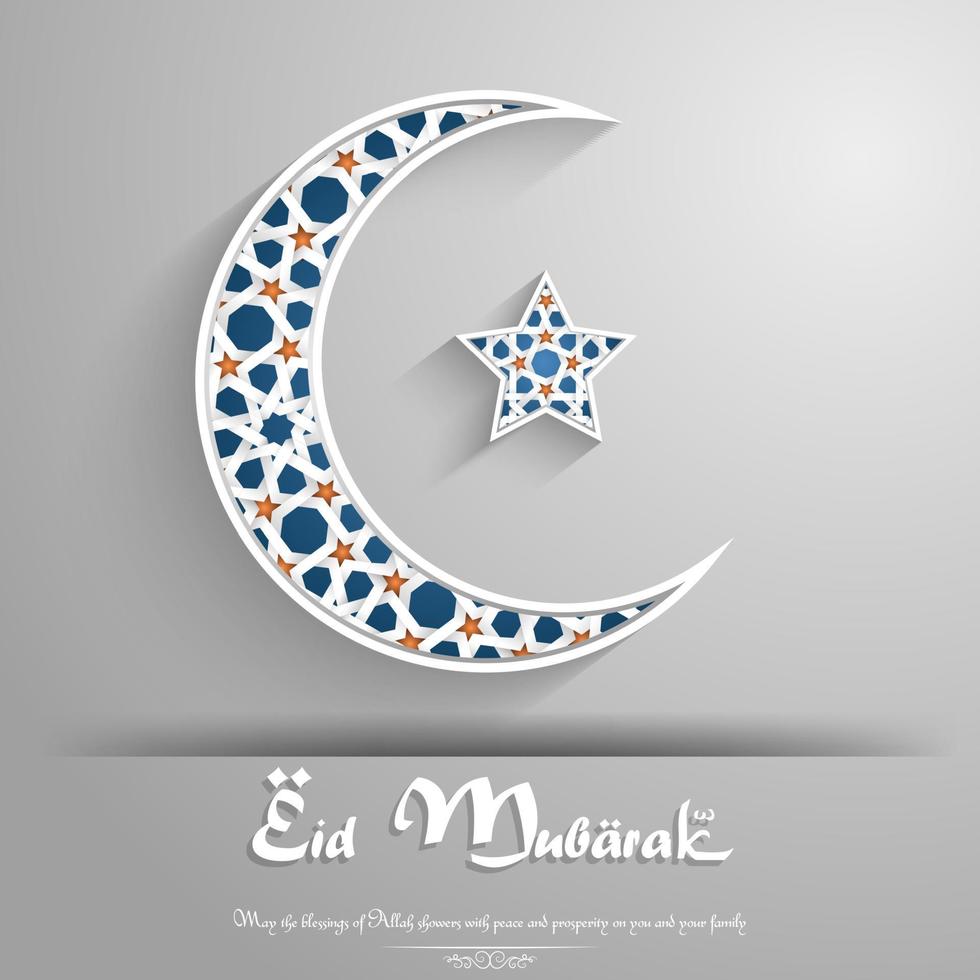 Crescent moon with star on grey background vector