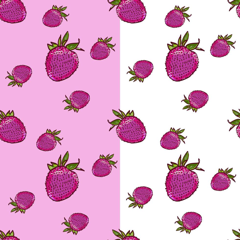 marcador dibujado a mano aislado fresa de patrones sin fisuras en la bandera de fondo blanco y rosa. vector de comida esbozado. ilustración abstracta de bayas coloridas. elemento de diseño para tarjeta, impresión,