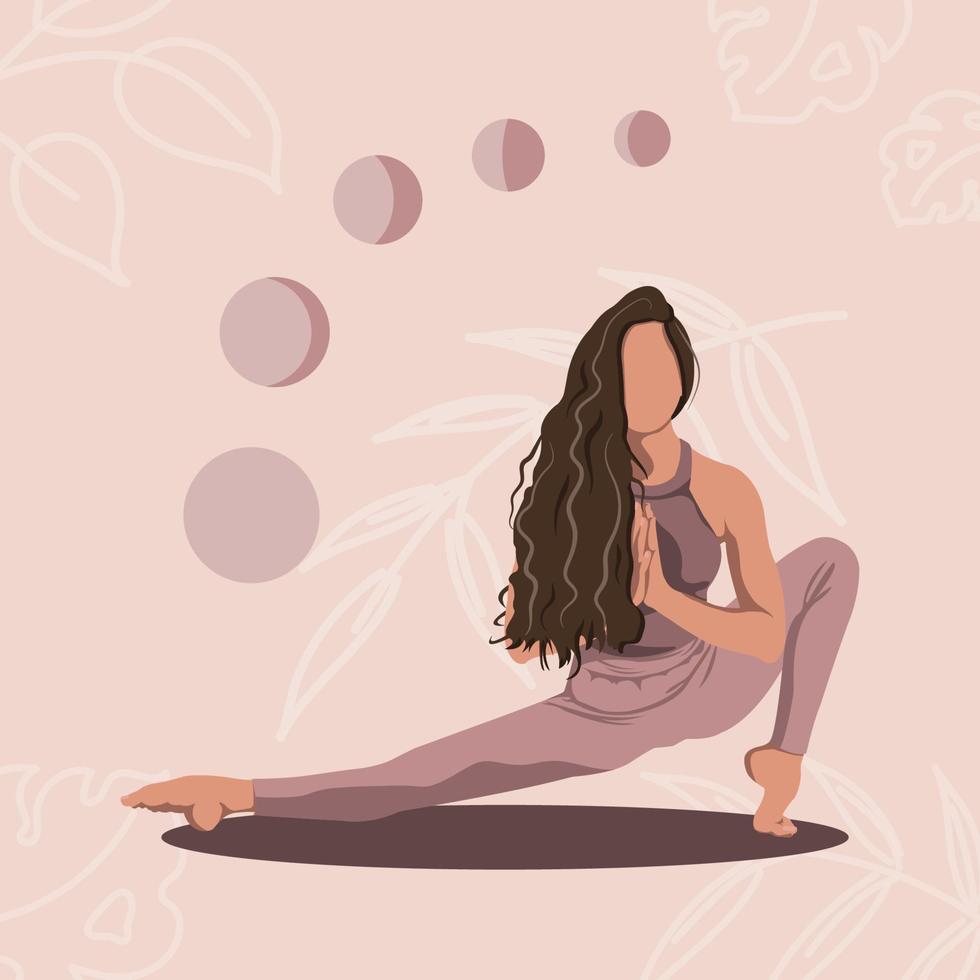 A girl with long hair does yoga and stretching vector