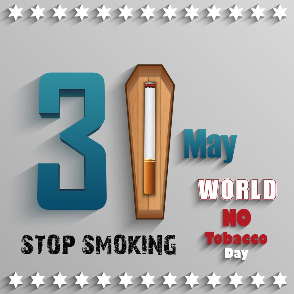 World No Tobacco Day with stylish text and cigarette over wood on gray background vector