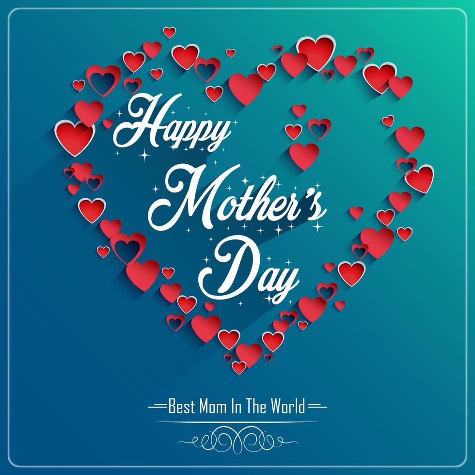 Mothers day with concept red hearts on blue background vector