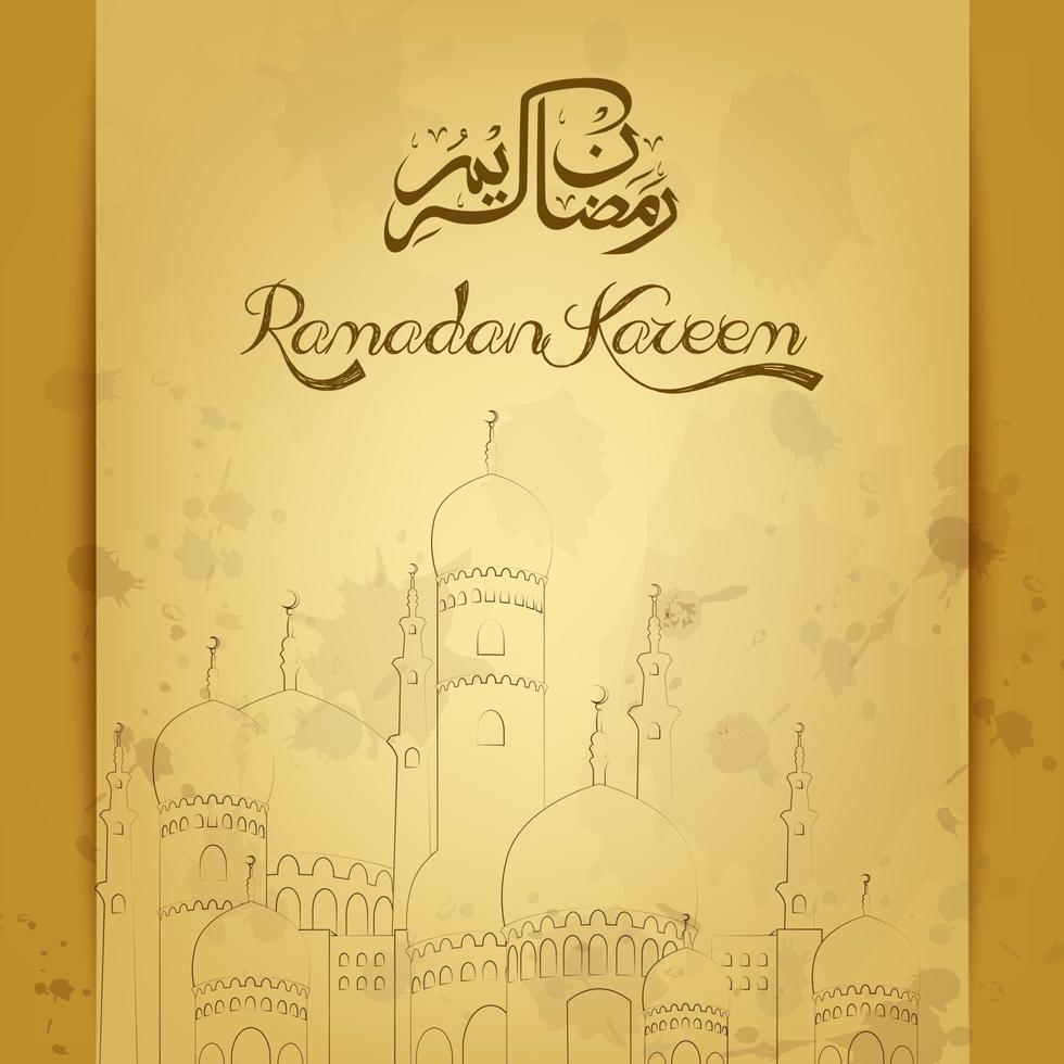 Ramadan kareem with mosque old background vector