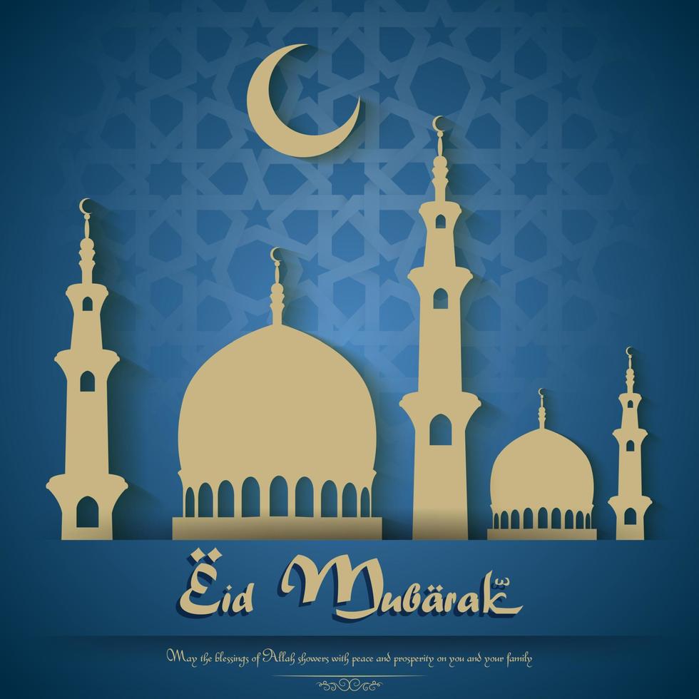 Eid mubarak background with mosque and crescent moon.Vector vector