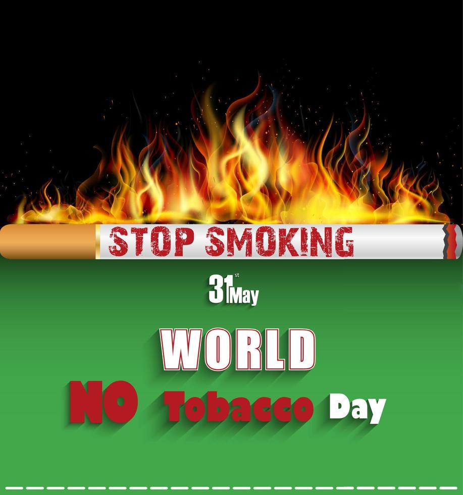 Cigarette burning in fire for Stop smoking vector