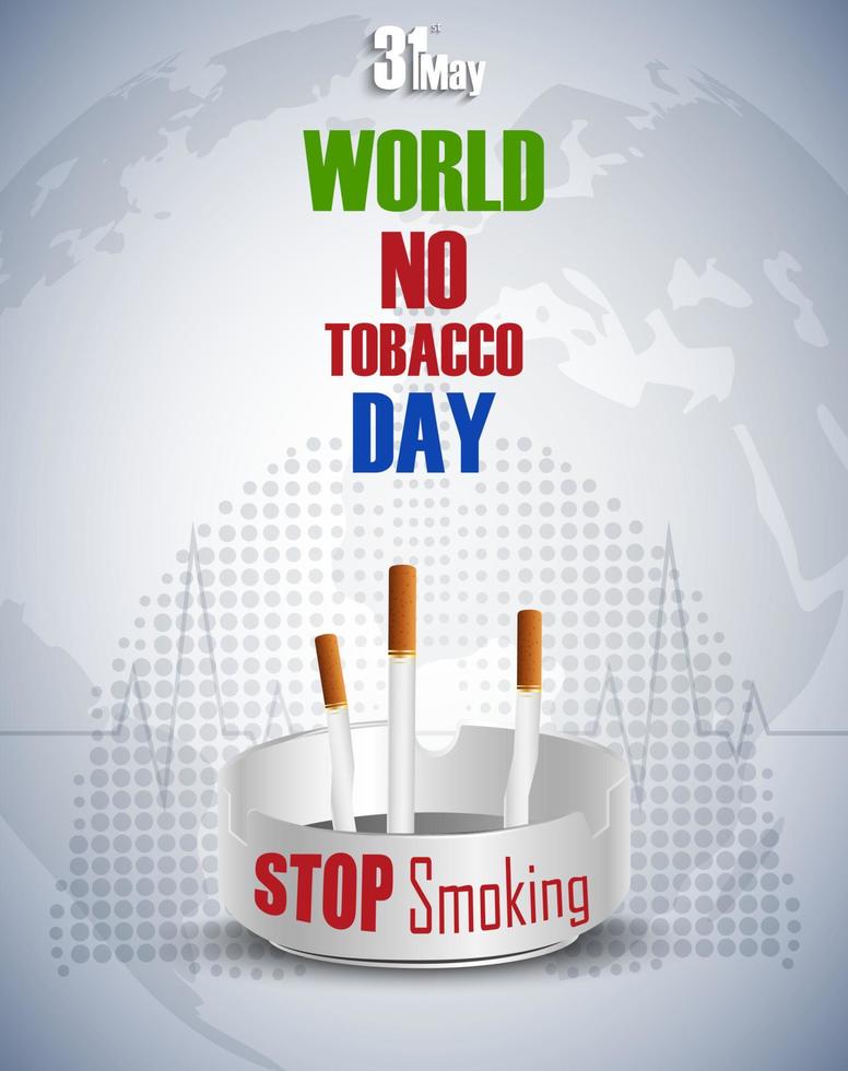 Ashtray with cigarettes for 31st May world No tobacco day vector