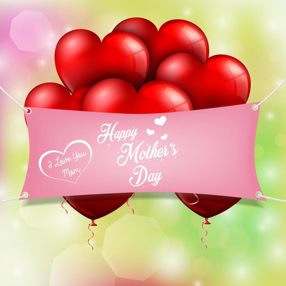 Happy Mothers Day with red balloons hearts vector