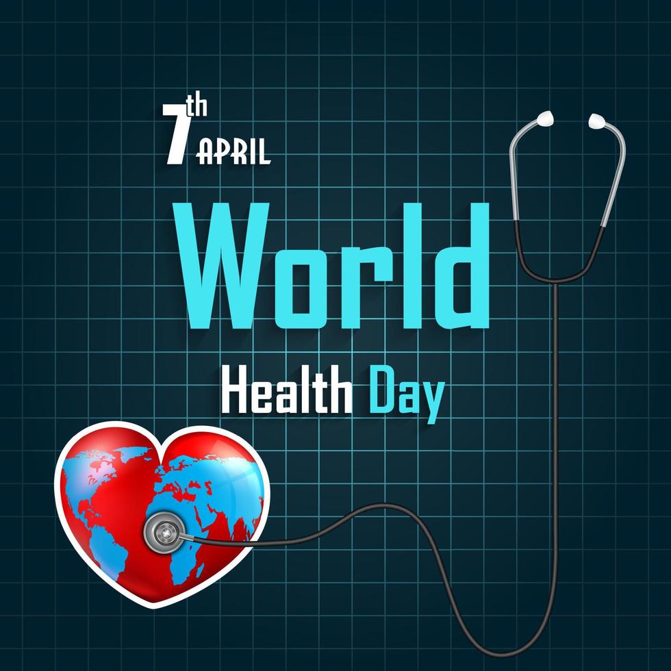 día mundial de la salud con corazón y estetoscopio vector