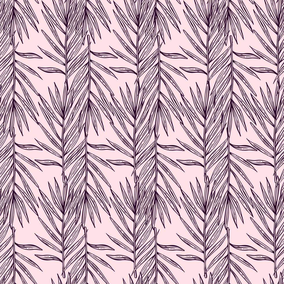 Palm leaves seamless pattern. Tropical branch in engraving style. vector