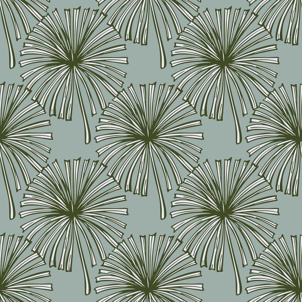Fan palm leaves seamless pattern on. Vintage tropical foliage in engraving style. vector