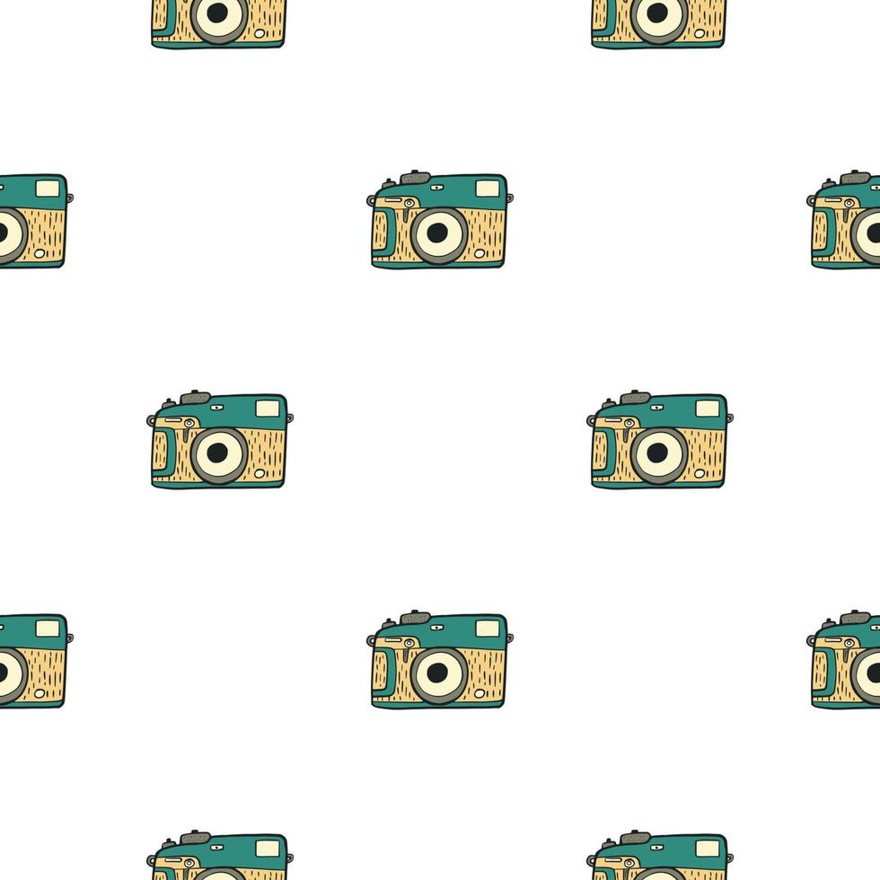 Photo camera vintage seamless pattern. Retro photo cameras design. Repeated texture in doodle style. vector