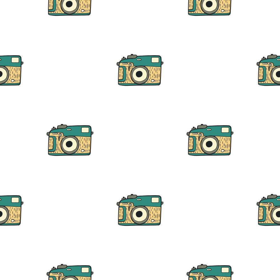 Photo camera vintage seamless pattern. Retro photo cameras design. Repeated texture in doodle style. vector