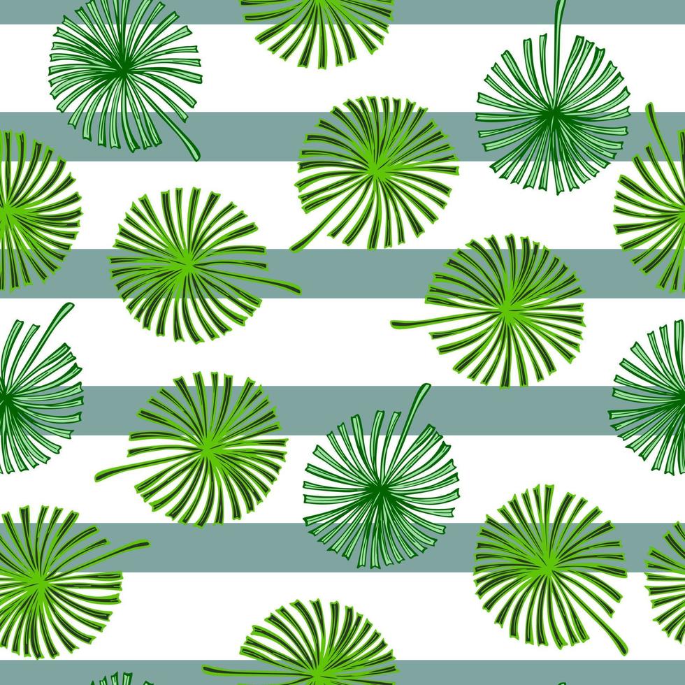 Fan palm leaves seamless pattern on. Vintage tropical foliage in engraving style. vector