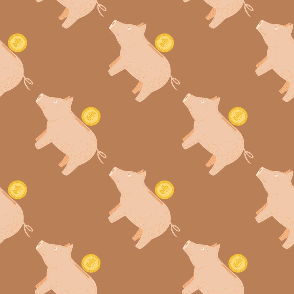 Piggy bank seamless pattern. Funny financial toy background. vector