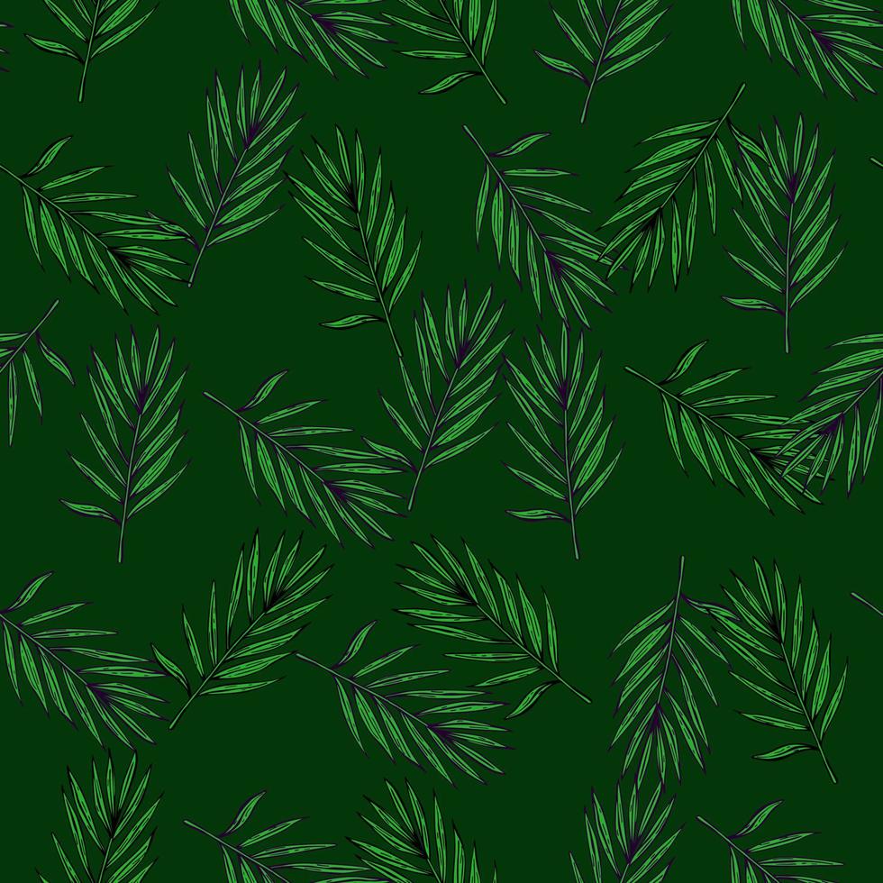 Palm leaves seamless pattern. Tropical branch in engraving style. vector
