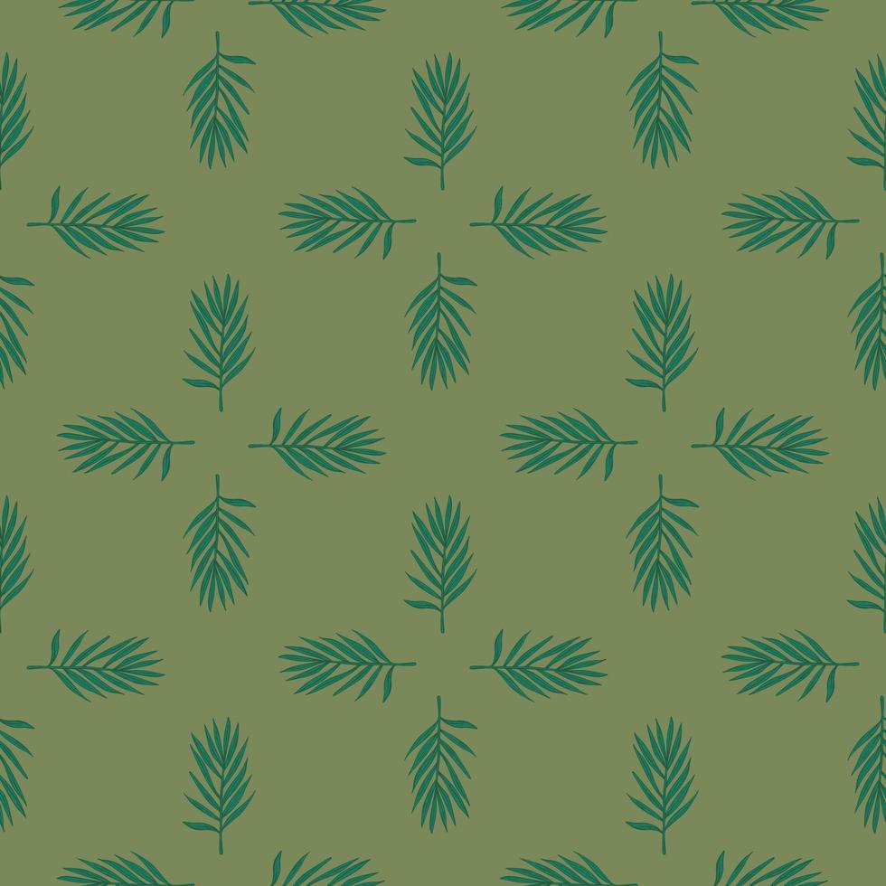 Palm leaves seamless pattern. Tropical branch in engraving style. vector