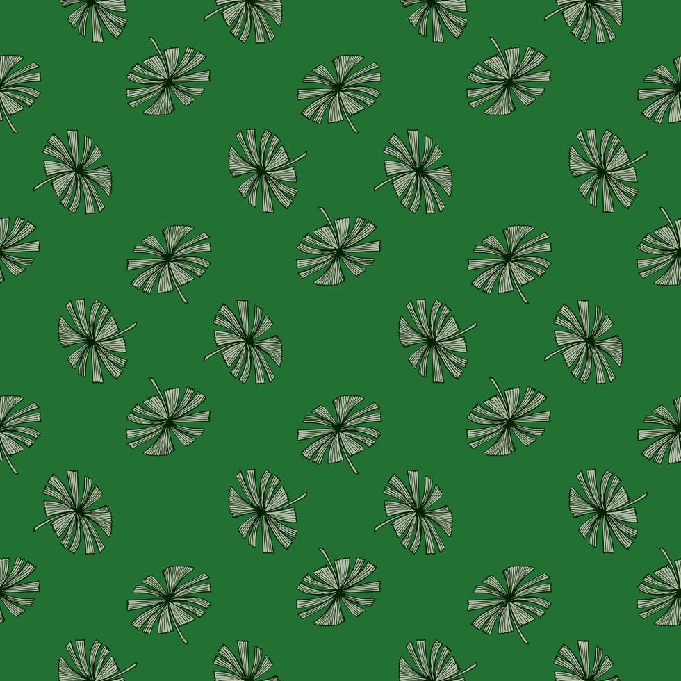 Fan palm leaves seamless pattern on. Vintage foliage of palmetto in engraving style. vector
