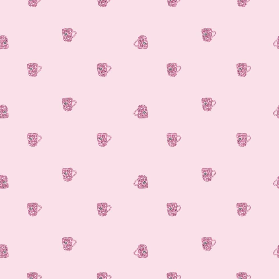 Cute mugs seamless pattern. Background of teatime. vector