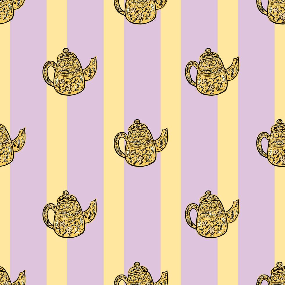Vintage teapots seamless pattern. Background of teatime in hand drawn style. vector