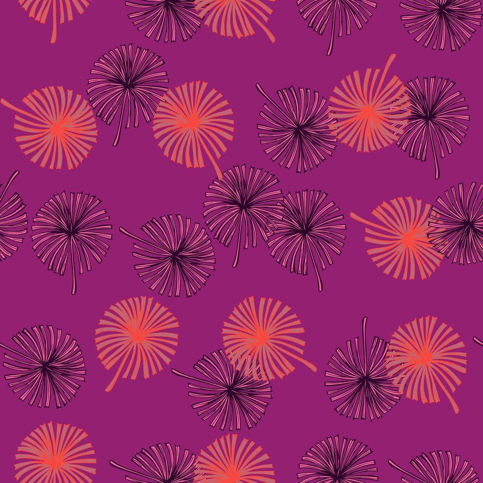 Fan palm leaves seamless pattern on. Vintage tropical foliage in engraving style. vector