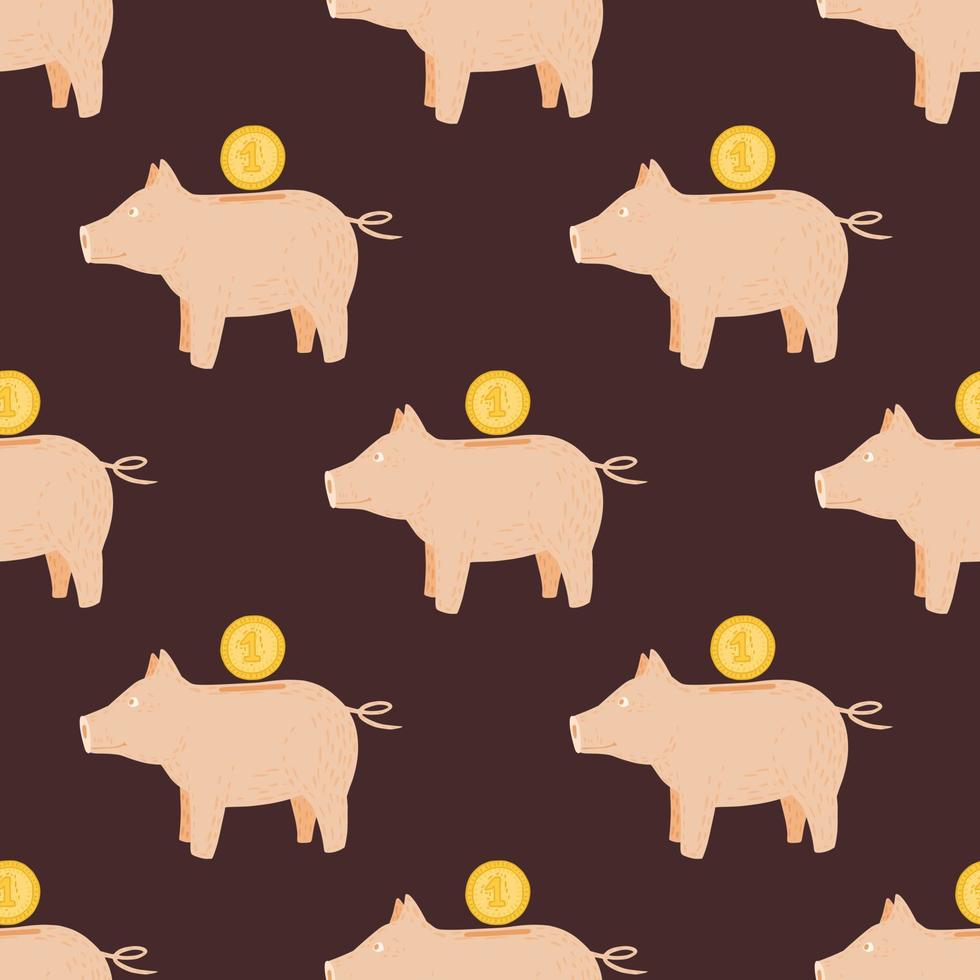 Piggy bank seamless pattern. Funny financial toy background. vector
