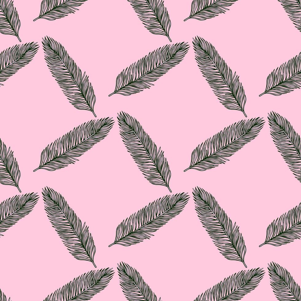 Palm leaves seamless pattern. Tropical branch in engraving style. vector