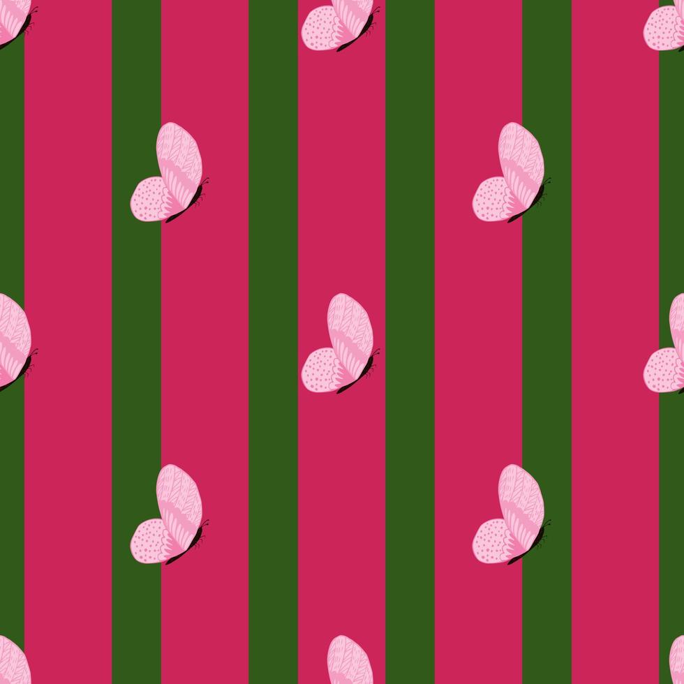 Butterfly pattern seamless in freehand style. Cute insect which fly in a meadow on colorful background. Vector illustration for textile.