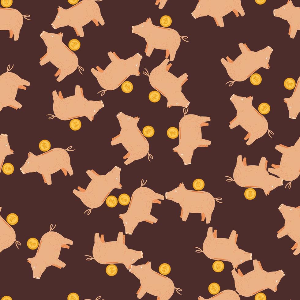 Piggy bank seamless pattern. Funny financial toy background. vector