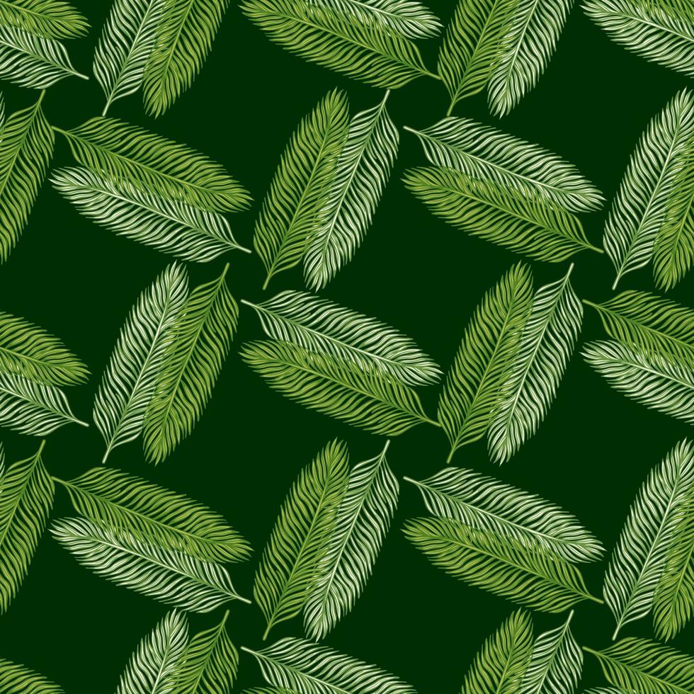 Palm leaves seamless pattern. Tropical branch in engraving style. vector