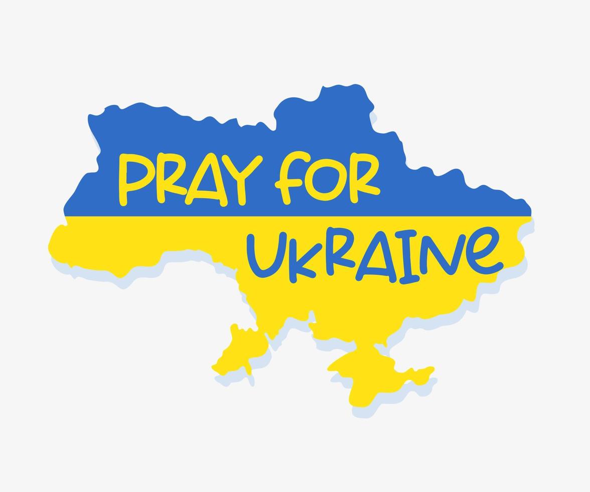 Ukraine map on yellow blue flag background and a message of prayer for peace in Ukraine vector